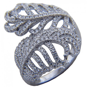 Anillo hojas piedras blancas